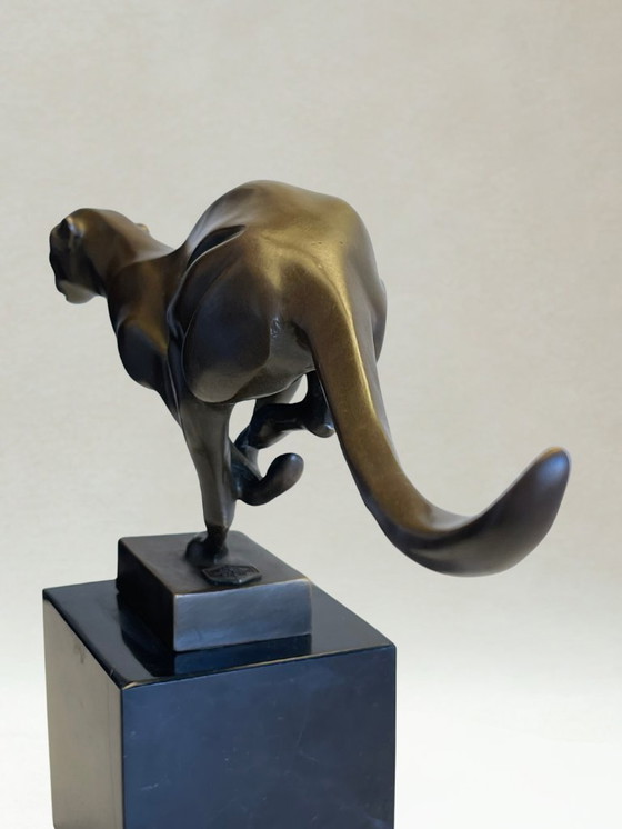 Image 1 of Sculpture Art Déco – Panthère en course - Bronze patiné – 19cm