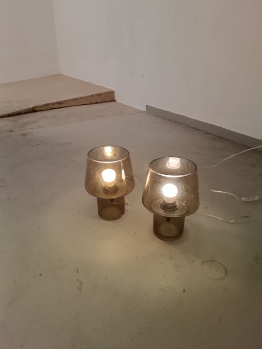 2 x brown glass mushroom table lamps 