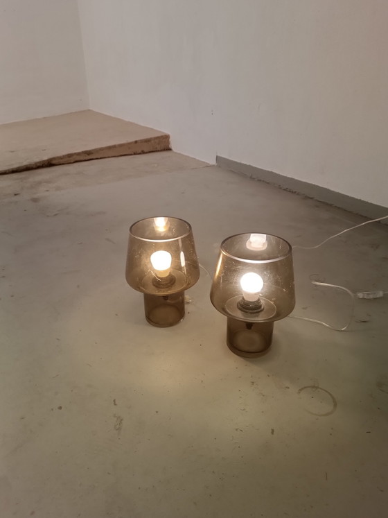 Image 1 of 2 x brown glass mushroom table lamps 