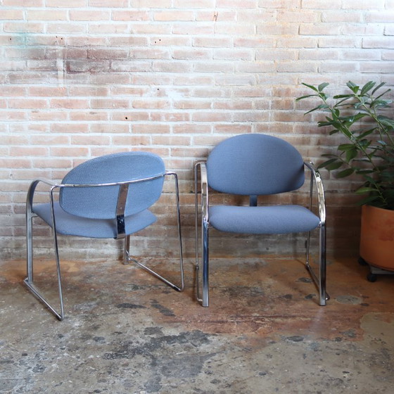 Image 1 of Vintage postmodern armchairs chrome blue lilac
