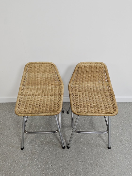 Vintage stool Rohé Noordwolde, Rattan, Chrome, Beige (photo 7 of 8)