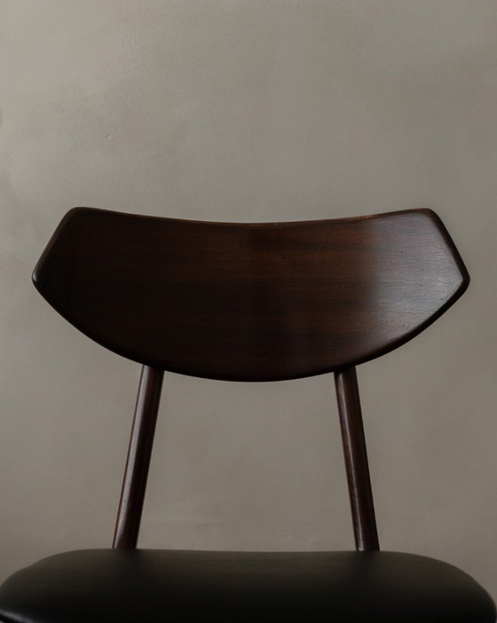 Image 1 of Vintage Dining Chairs by Louis van Teeffelen for AWA (Set of 6) | Reupholstered in Black Skai | Dutch Mid-Century | 1960s