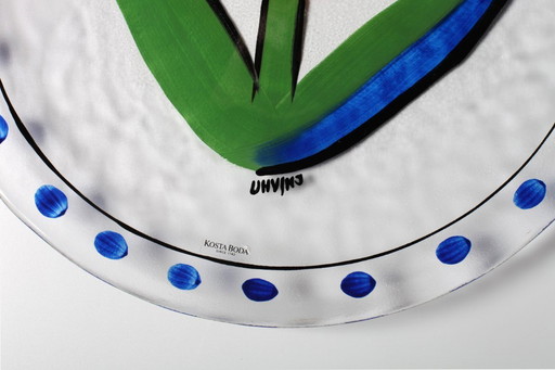 Kosta Boda Tulip Glass Platter by Ulrica Hydman Vallien / Scandinavian Glass Art / Sweden / 1991