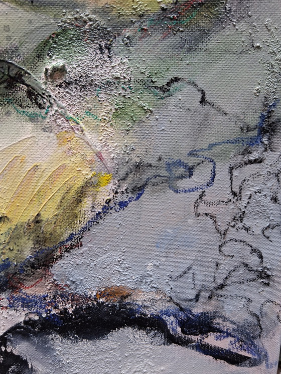 Image 1 of In the hills, mixed media with acrylic, ink and sand