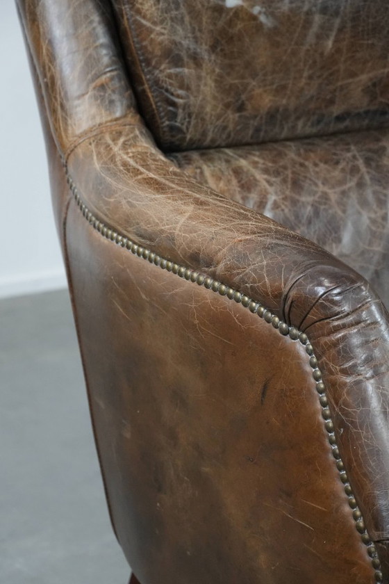 Image 1 of 2x Fauteuil confortable vintage en cuir de vachette