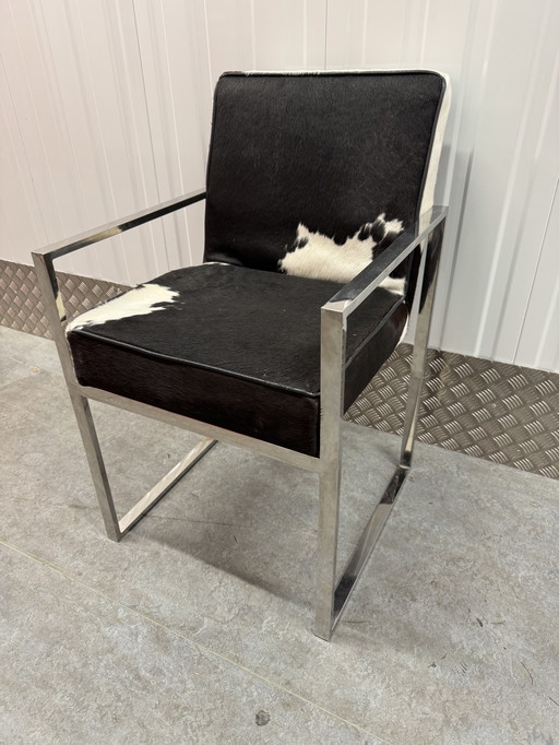 Sedia di design di lusso in alluminio cromato con vera pelle di mucca