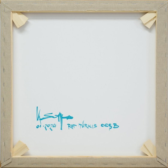 Image 1 of Dipinto originale, complementare rosso-turchese 008B, pezzo unico, 50x50cm su tela