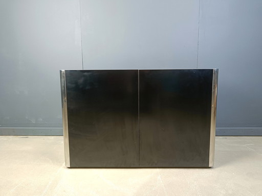 Cabinet in Black Laminate and Chrome by Mario Sabot, 1980s