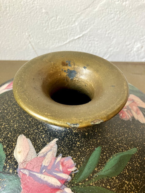 Image 1 of Signierte Terrakottavase mit Rosenmotiven, Frankreich, 1950er-1960er Jahre