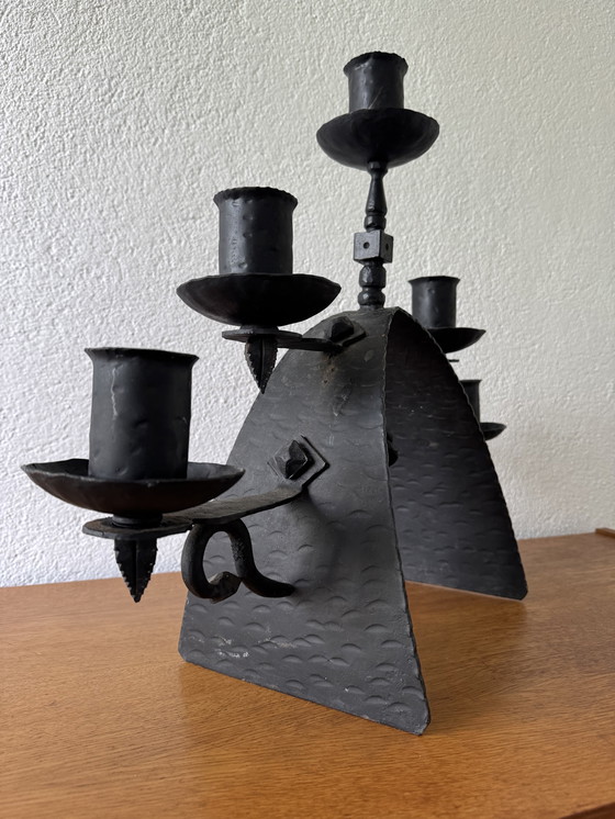 Image 1 of 60's Brutalistische smeedijzeren kandelaar