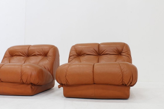 Image 1 of Set Vintage Mimo Padova Nuvolone Fauteuils Cognac Leer Jaren 70