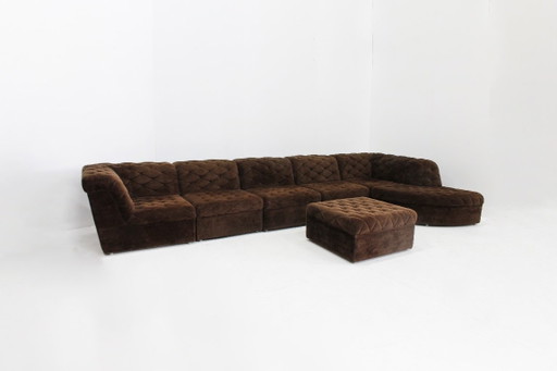 Canapé sectionnel modulaire vintage en velours marron des années 70 par Laauser, ensemble de 7