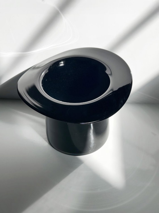 Vintage Black Glass Vase, Cylindrical, Postmodern / Art Deco Revival, 1980s (photo 5 of 5)