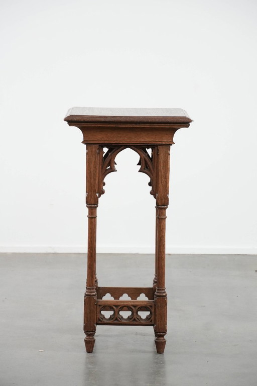 Table d'appoint/table à plantes ancienne en chêne de style gothique du milieu du XIXe siècle