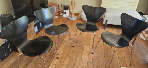 4 Vintage Fritz Hansen Designstoelen – Denemarken 1966 – eetkamerstoelen, Wood
