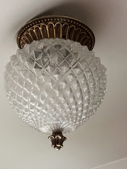 Vintage Hollywood Regency “Pineapple” Lamp – Brass & Crystal
