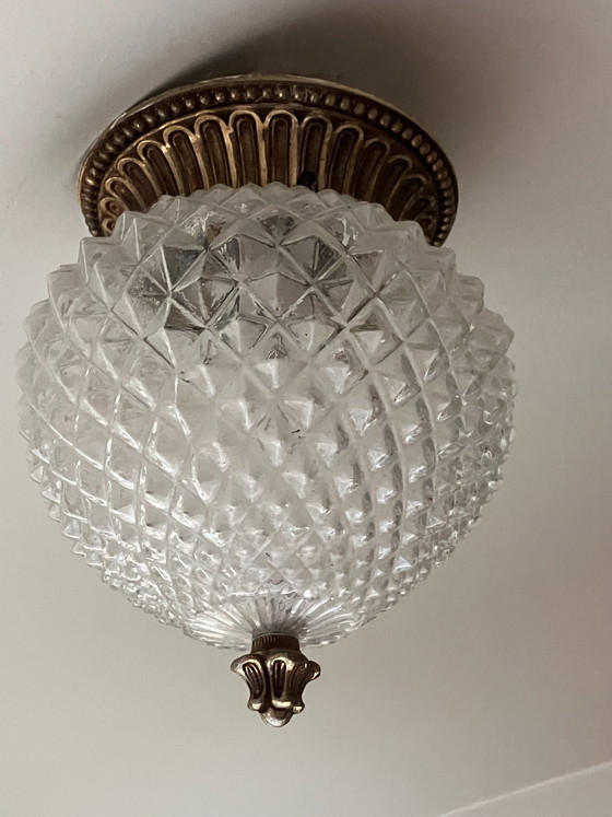 Image 1 of Vintage Hollywood Regency “Pineapple” Lamp – Brass & Crystal