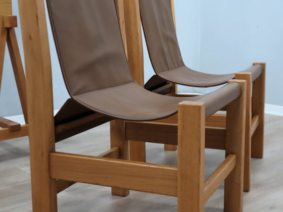 Image 1 of Schreibtisch aus massivem Buchenholz mit Lederstühlen, Italien 1970