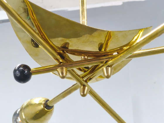 Image 1 of Italiaanse messing Sputnik-kroonluchter in Stilnovo-stijl, jaren 70