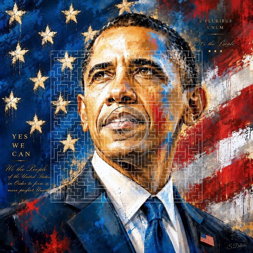 Acrylgemälde auf Leinwand / "Obama: Die Entstehung eines Anführers" / (60x60 cm) – wanddecoratie, Canvas