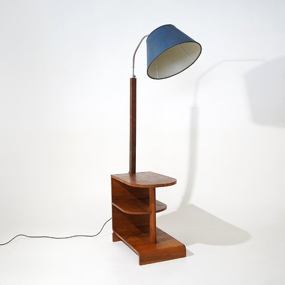 Image 1 of Stehlampe mit Maserholztisch, 1930er Jahre
