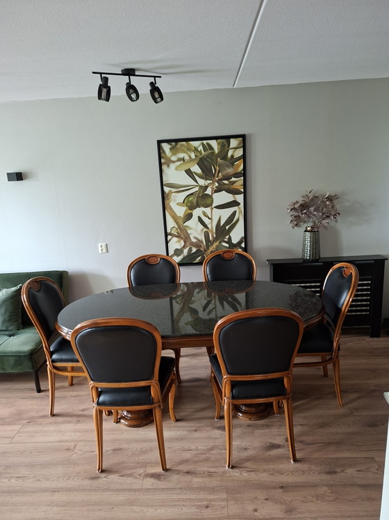 Image 1 of Eetkamerset-Oud Italiaanse eetkamer set (tafel/6 stoelen/marmer topper
