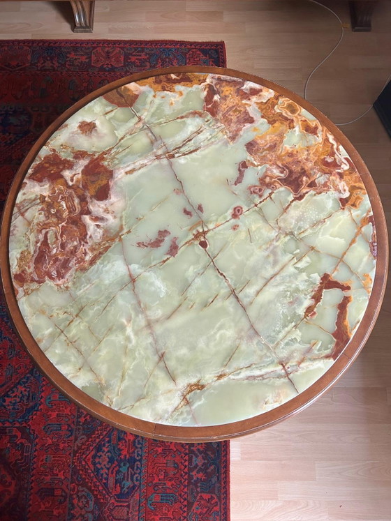 Ronde tafel met blad van groen onyxmarmer. – Salontafels, Wood (photo 5 of 6)