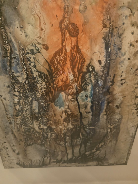Dries Van den Broeck (1923-1995), Original Abstract Material Work (1992), Art, Glass, Paper, Beige (photo 7 of 13)