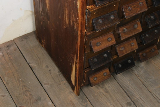 Image 1 of Antique wooden apothecary cabinet – card and drawer cabinet, Europe circa 1900, original vintage furniture