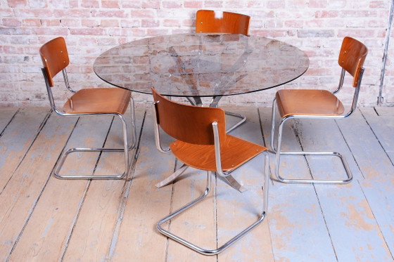 Table de Salle à Manger Originale Mid-Century, Acier Chromé, Verre, Italie, Années 60 – Osvaldo Borsani (photo 2 of 8)