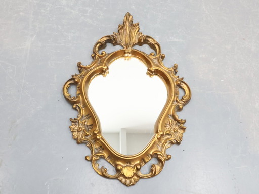 Vintage Crested Mirror / Wood Glass / Gold