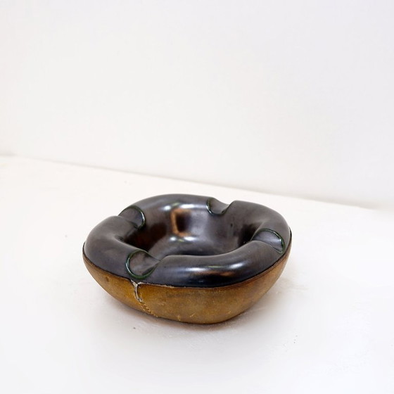 Image 1 of Longchamp ashtray in glazed ceramic and leather, 1950s style, France