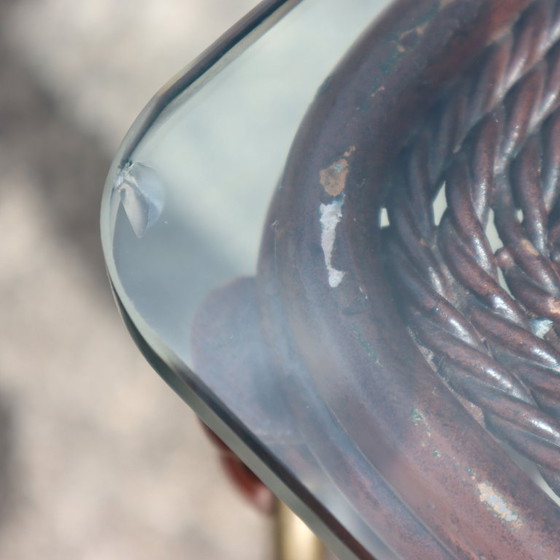 Image 1 of Tavolino da caffè francese d'epoca in ferro e vetro - Tavolino da cocktail - Tavolino da salotto - Anni '80