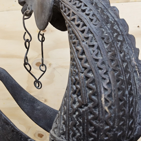 Image 1 of Groot Bronzen beeld Afrikaanse krijger op paard (Dogon stam) 