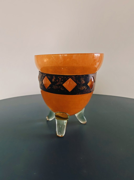 Art-Deco-Vase – orangefarbenes Tango-Pulverglas