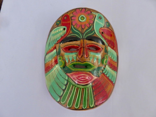Mexican terracotta mask, handmade, hand-painted, Mexican folk art, 1970s