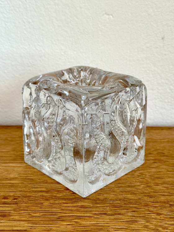 Image 1 of Vintage brutalistische glazen kandelaar Kurt Wokan voor Ingrid Glas jaren 60.