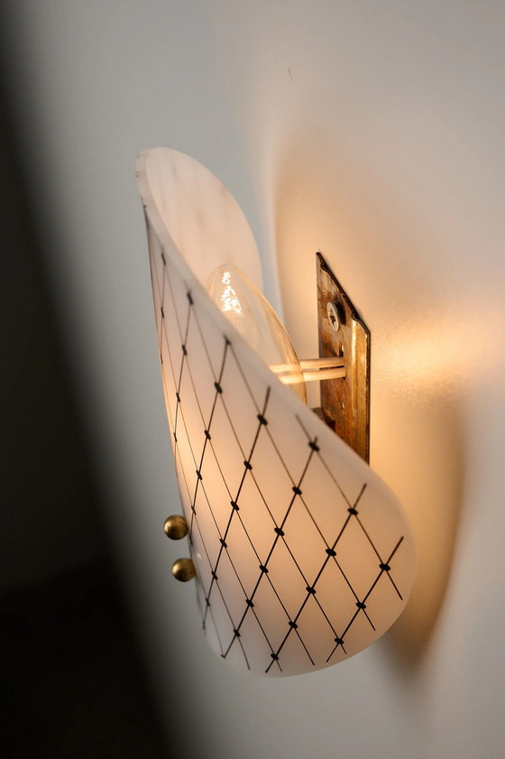 Diamond Pattern Acrylic and Brass Wall Sconces, Italy, Wall lights, Metal, Black (photo 7 of 12)