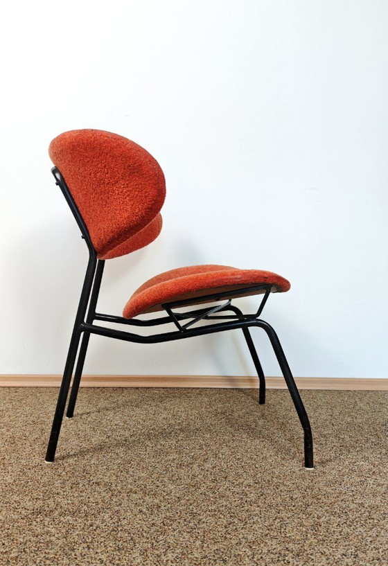 Image 1 of Gastone Rinaldi Chair / Mid Century Modern Italian Design Lounge chair / 1960s Wire Easy Chair / Orange Boucle Retro Furniture