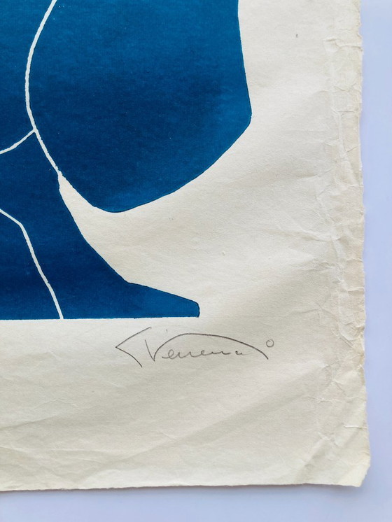 Image 1 of Libbe Venema - Linoleografia vintage - anni '70/'80 - Blu