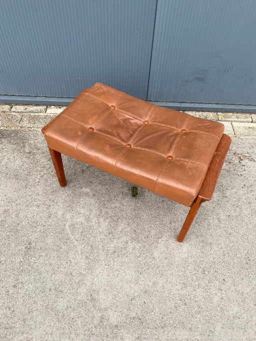 Poggiapiedi vintage in legno di faggio e pelle per Bröderna Andersson,
