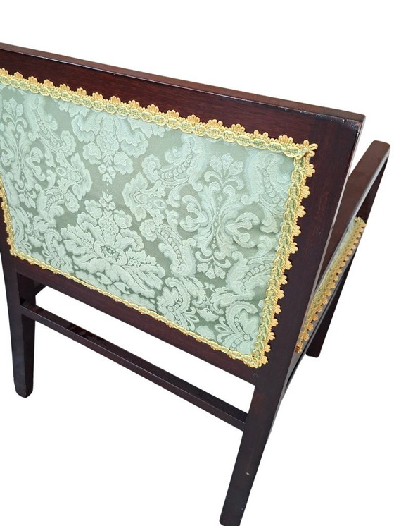 Image 1 of Coppia di Poltroncine Vintage Anni '70 in Mogano e Pregiata Seta di San Leucio