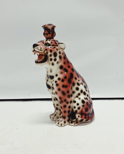 Portavelas de leopardo rosa – decoratieve objecten, Ceramic