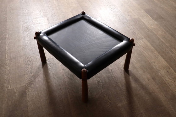 Image 1 of Table d'appoint Percival Lafer MP-81 en cuir noir, Brésil, années 1970