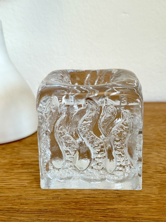 Image 1 of Vintage brutalistische glazen kandelaar Kurt Wokan voor Ingrid Glas jaren 60.