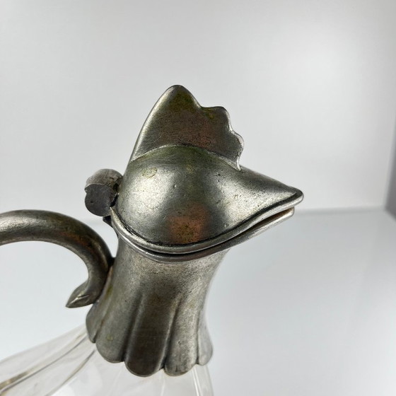 Image 1 of Calice a forma di gallo zoomorfo in vetro e peltro, stile Art Déco, 1930-1950 ca.