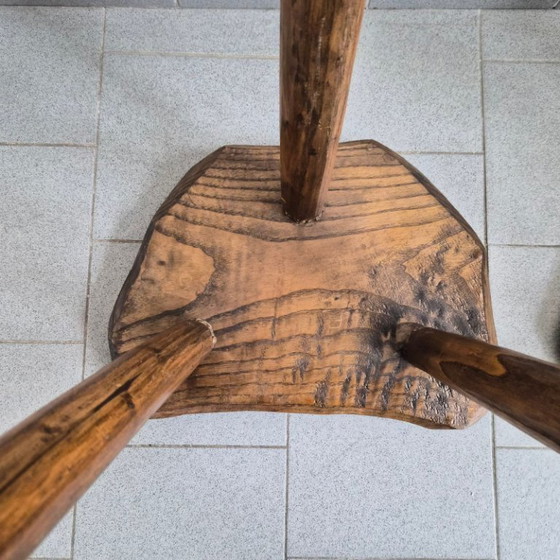 Image 1 of Pair of Vintage Brutalist Tripod Stools 1970s in Oak 70s DLG Marolles