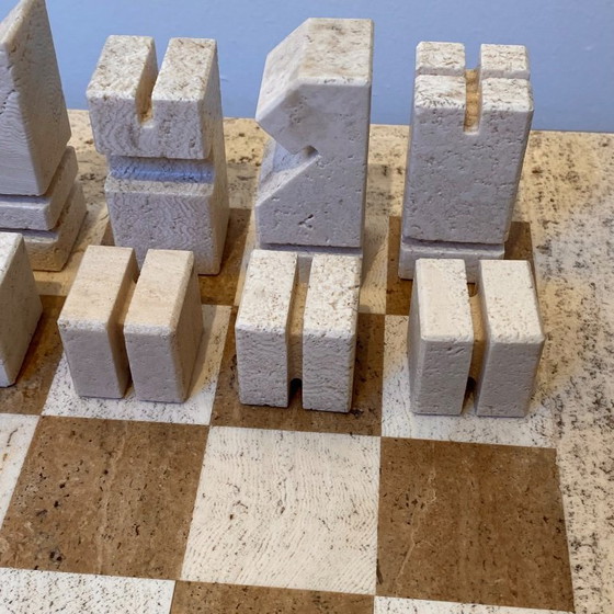 Image 1 of Angelo Mangiarotti chessboard 1970s travertine
