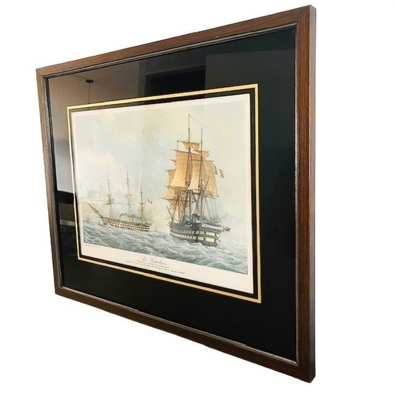 Image 1 of Vintage ingelijste maritieme lithografie F. Roux Le Napoléon schip boot 1960's