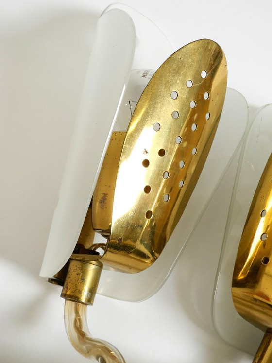 Image 1 of Very beautiful large original Mid Century Modern wall lamp made of brass and glass